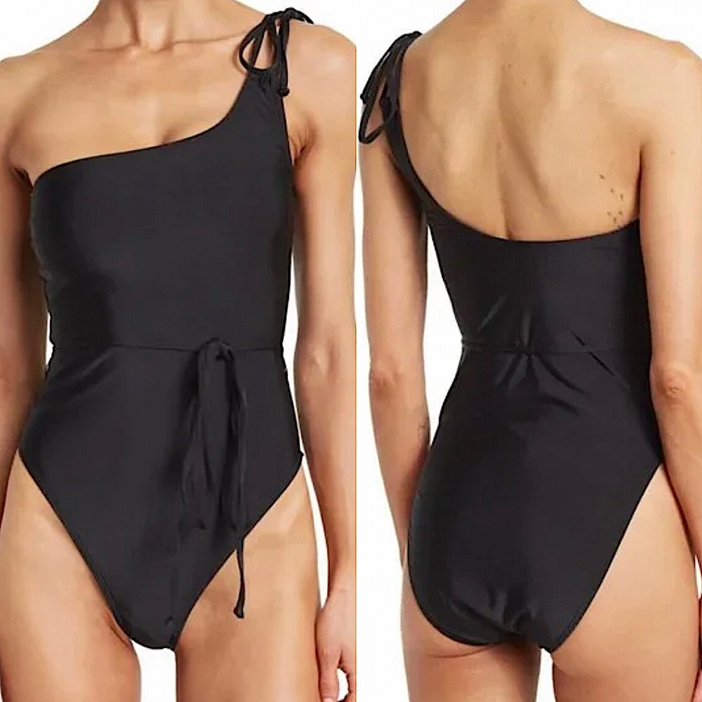 GOOD AMERICAN: NWOT Shine One Shoulder One-piece Black Swimsuit - Size 3/ Large
